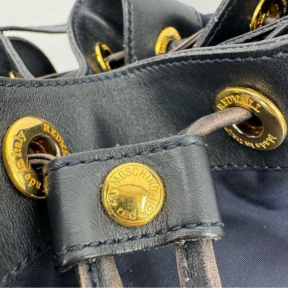 Moschino Vintage Bucket Redwall Nylon Navy Blue Shoulder Bag Crossbody - Picture 6 of 14